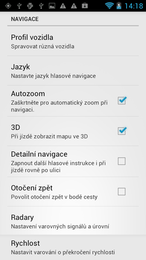 Nastavení 58 Zaškrtněte Autozoom zapnutí automatického zoomování při navigaci. Autozoom udržuje detailní pohled, když se blížíte k manévru.