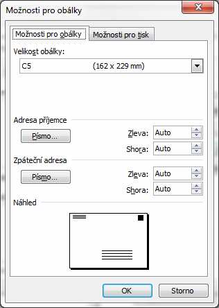 stránku do dokumentu Storno stornování operace Možnosti detailnější nastavení parametrů obálek Vlastnosti el.razítka tisk poštovních známek.