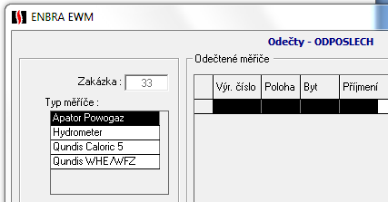 Dálkový odečet měřičů Odečet všech dostupných měřičů Klikněte na tlačítko MĚŘENÍ Odečty bez databáze a zvolte požadovanou databázi (zakázku), do které se budou odečtená data z měřičů ukládat (v