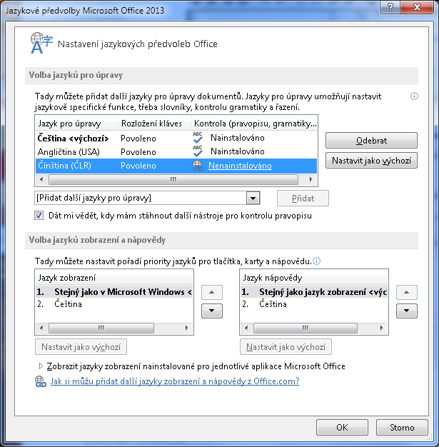 4. Pokud je tlačítko [Dva řádky v jednom] neaktivní (má šedou barvu): Start Programy najít Microsoft Office Microsoft Office 2010 Tools / Nástroje Office a spustit Jazykové předvolby Office Zde bude