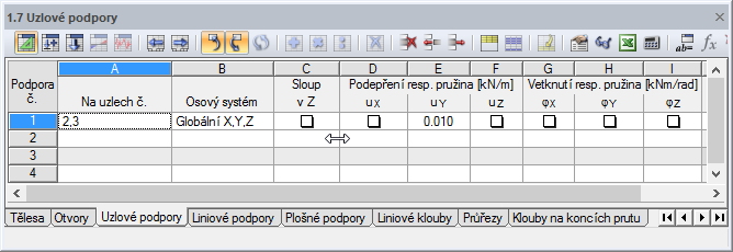 8 Příklady Řešení pomocí RFEMu Pro desku jsou v RFEMu definovány následující podmínky uložení: Obr. 8.