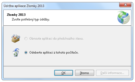 Obrázek 6.6: Přihlášení do programu Zlomky 2013 6.3 Odinstalace výukového programu 1. Pro provedení odinstalace programu Zlomky 2013 je třeba zvolit možnost Start Ovládací panely Programy a funkce. 2. V seznamu nainstalovaných programů kliknout na položku Zlomky 2013.