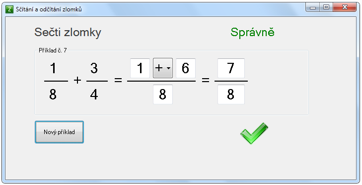 Obrázek 6.13: Počet příkladů Sčítání a odčítání zlomků Po automatickém otevření okna Sčítání a odčítání zlomků (Obrázek 6.