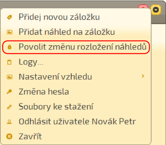 velikost. Tuto možnost musí uživatel aktivovat pomocí položky Povolit změnu rozložení náhledů v menu. Obr.