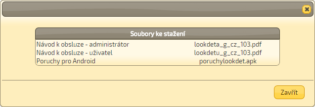 9. Soubory ke stažení Dokumentaci, včetně aplikace pro mobilní zařízení s OS Android lze stáhnout po výběru položky Soubory ke stažení z menu. Obr.