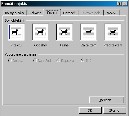 Obr. 9: Formát objektu karta obrázek Obr. 10: Formát objektu karta pozice Zobrazí se okno formuláře pro úpravu vzhledu obrázku a jeho umístnění v textu.