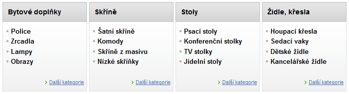 rozcestník, kterým na hlavní stránce můžete vytvořit navigaci na hlavní kategorie e-shopu.