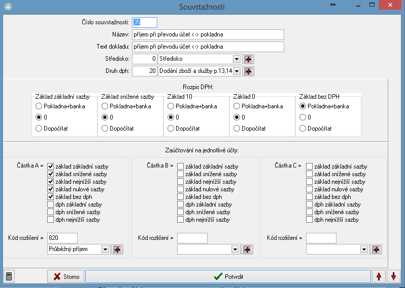 114 Evidujeme tyto údaje: 1. Číslo souvztažnosti - číselné označení. 2. Název - pojmenování 3. Text dokladu - tento text se zapíše do textu dokladu 4.