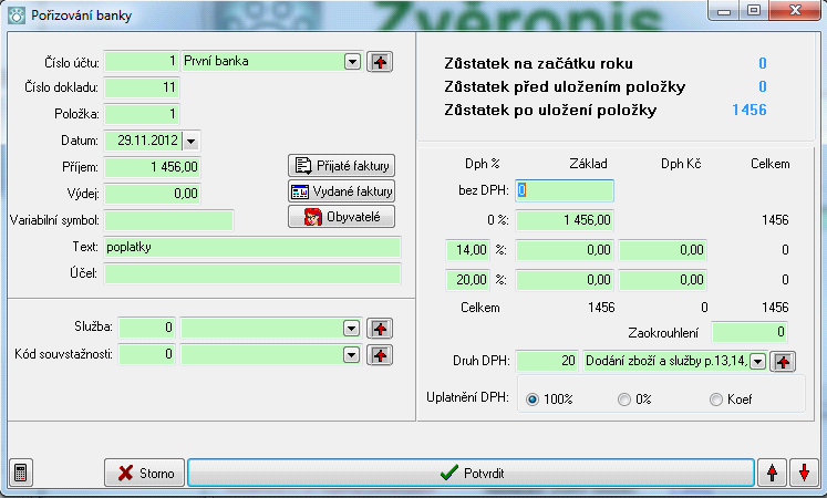 126 Oprava banky je kdykoliv možná. Oprava libovolného údaje NEMÁ vliv na pořízený účetní doklad. Opravou banky se účetní doklad neopraví. Účetní doklad vzniká pouze při pořizování banky.