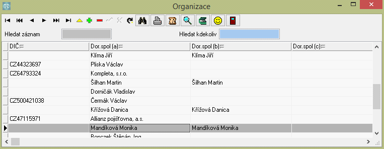 Základní ovládací prvky programu 15 Setřídění - každou tabulku si můžete setřídit podle libovolného údaje v tabulce. Stačí poklepat levým tlačítkem myši po názvu údaje v záhlaví tabulky.