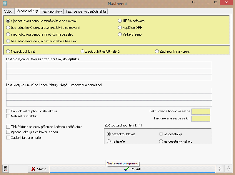 Nastavení programu 79 obrazovce. B. Vydané faktury 1. Určujete, jaký formulář chcete používat. Při pořizování faktur zvolený formulář připíše ke každé faktuře.