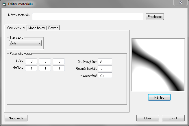 Obrázek 60: Typ vzoru Tyrkys Vzor Žula (Obrázek 80) má obdobné vlastnosti, možnosti i parametry, liší se však jen v náhledu a nelze zde nastavit velikost turbulence.