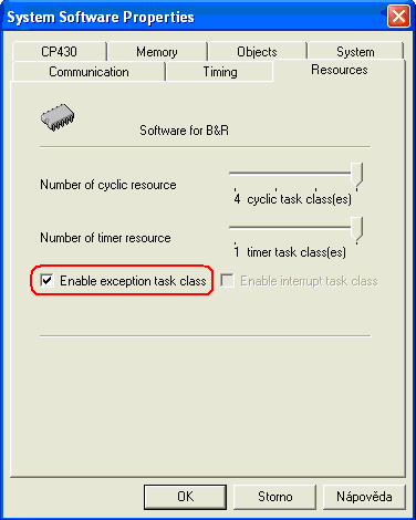 6. Programovatelné automaty Bernecker-Rainer Obr.6.31: Nastavení čísla výjimky. Obr.6.32: Povolení vykonání exception třídy. 6.