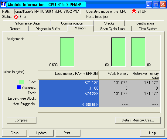 8. Testovací nástroje ve Step7 a B&R Automation Studiu Volbou PLC Diagnostic/Setting Module Information se v záloţce General zobrazí základní informace o PLC, jak ukazuje obr. 8.