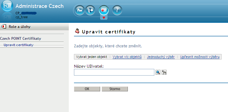 Dále je potřeba vyhledat uživatele, pro kterého certifikáty hodláte zadat: 6.