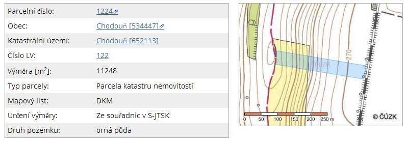 Pozemek parc. č. 1224 Pozemek je mírně svažitý, má tvar obdélníku, slouží k zemědělské činnosti jako orná půda.