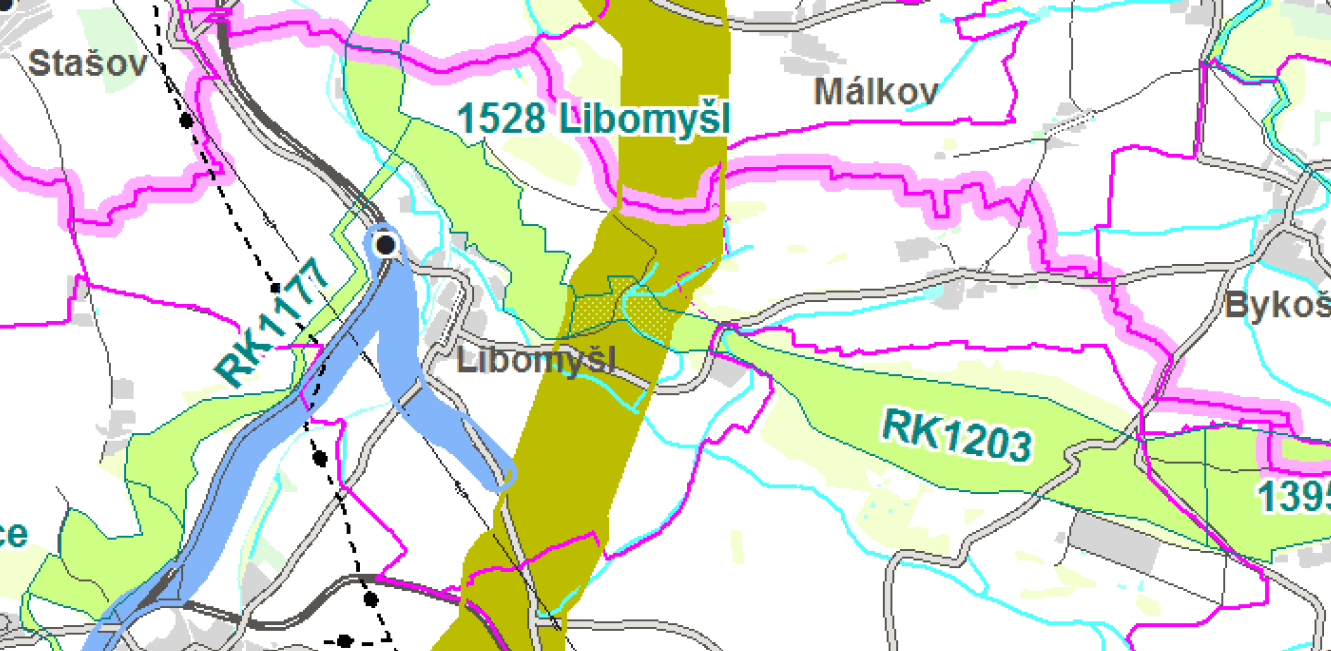 ekologické stability ZÚR vymezují na regionální úrovni: a) biocentra: 1528 Libomyšl b) biokoridory: 1177 Lochovice Libomyšl 1203 Libomyšl, Neumětely, Láţovice ZÚR stanovují tyto zásady pro