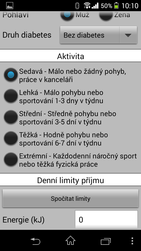 Příloha D D. Screenshoty mobilní aplikace Obrázek D.1: Přihlašovací obrazovka Mobiab Dieta.