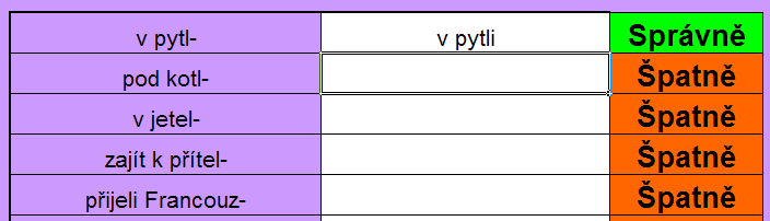 Obrázek 13 Ilustrační sejmutí obrazovky programu Excel, vytvořila: D. Pavlíčková Zhodnocení hodiny: Ţáci si procvičili a upevnili správné psaní tvarů podstatných jmen.