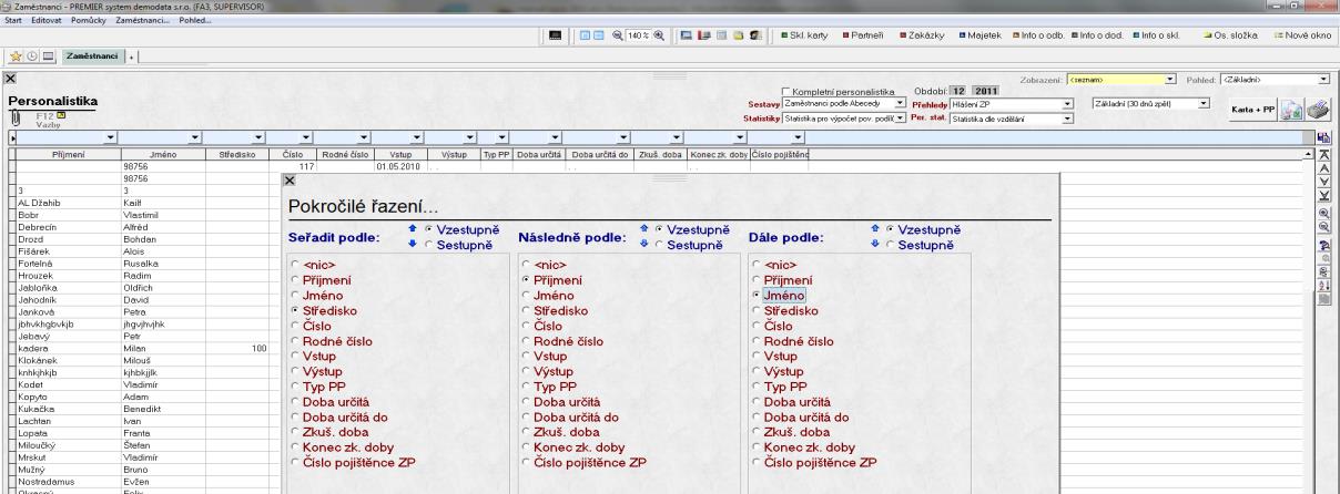 Implicitní seřazení seznamu zaměstnanců - umožňuje uživateli nastavit si řazení zaměstnanců tak, jak byl doposud zvyklý, tj. abecedně nebo podle vnitřního čísla - osobního čísla zaměstnanců.