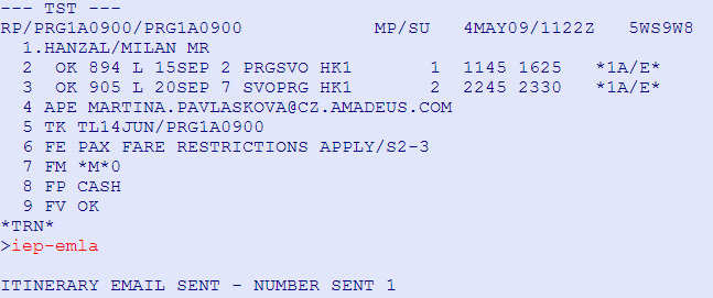 Odeslání itineráře IEP-EML-adresa příjemce IEP-EMLN-NICKNAME IEP-EMLA IEP-EML-jan.novak@seznam.cz IEP-EMLN-Helena odeslání e-mailu na adresu uvedenou v APE (APE-zákazník@adresa.