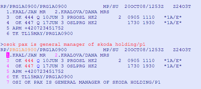 OTHER SERVICE INFORMATION HE OS Používáme v případě, že chceme letecké společnosti oznámit jakoukoliv informaci týkající se zákazníka a na kterou neočekáváme ze strany letecké společnosti odpověď.