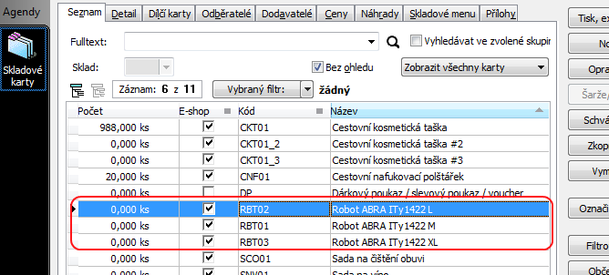 Sloučení skladových karet zajistíte v Abře nastavením společné párovací položky. Objasníme na příkladu: 1.