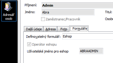 Email a telefon je v rámci osoby vyplněn na záložce adresa: Přihlašovací jméno nick je zapsáno na záložce formuláře: 5.2.