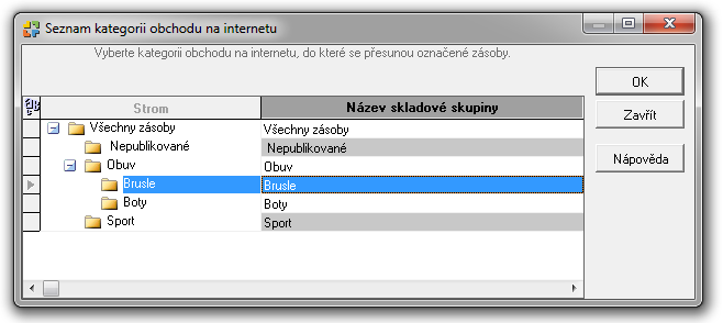 Podíváme-li se n avýsledek, zboží máme již správně zařazené v kategorii Brusle a nenachází se už v kategorii Nepublikované.