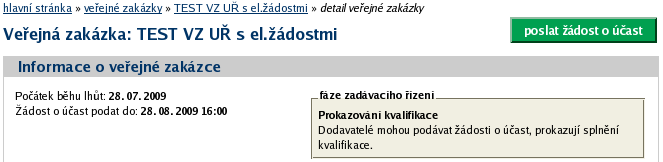 Obrázek 43: Detail předběžného oznámení Elektronické nabídky a žádosti o účast Jestliže to zadavatel v rámci daného zadávacího řízení připustil, pak dodavatelé mohou prostřednictvím systému E-ZAK