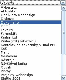 Menu 111 Zobrazení: nastavujete, jestli chcete zobrazit položku menu v prezentaci či nikoli. (Používá se v případě, že na stránce pracujete a obsah není ještě plně dotvořen.