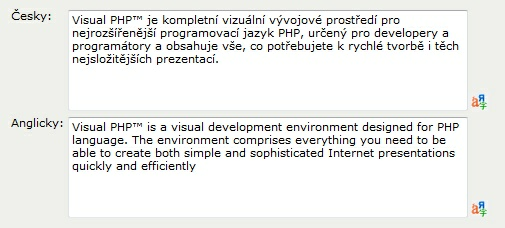 126 Visual PHP - Uživatelská příručka a v dalším dokumentu provedete to samé pro další jazyk. 16.