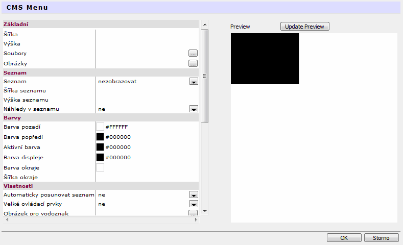 200 Visual PHP - Uživatelská příručka Vyplníte následující nabízené položky videa a kliknutím na Náhled - Update preview si prohlédnete ihned výsledek nastavení: Základní: Šířka: Stanoví šířku videa