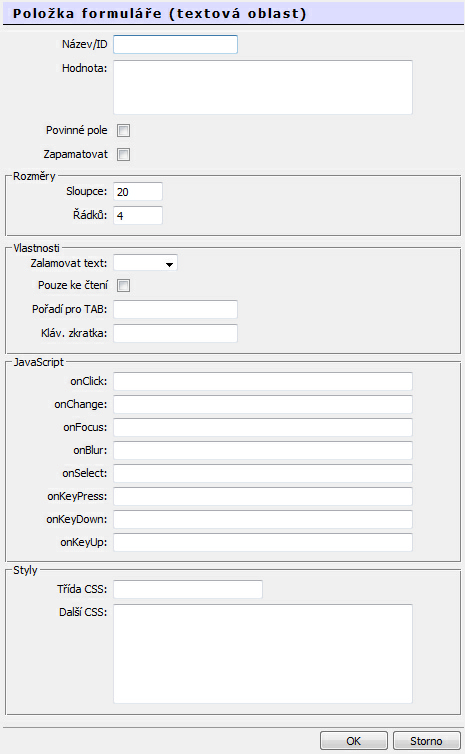 68 Visual PHP - Uživatelská příručka Zde zapíšete Název/ID dle svého uvážení (bez diakritiky) např.text.