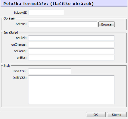 Formuláře 77 Zde zapište Název/ID dle svého uvážení (bez diakritiky), např.odeslat, a dále Adresa = vyberte obrázek z adresáře. JavaScript a Styly jsou pole určené developerům. 8.