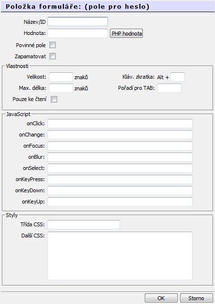 78 Visual PHP - Uživatelská příručka Zde zapište Název/ID dle svého uvážení (bez diakritiky), např.jméno.