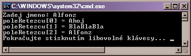 string při čtení se může chovat jako pole znaků (char[]) string text = "ahoj"; for (int i = 0; i < text.length; i++) Console.WriteLine(text[i]); Escape sekvence v řetězcích Console.
