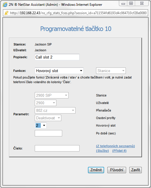 4.2 Programovatelná tlačítka Nastavení funkce tlačítka Nastavení programovatelných tlačítek terminálů 2N OpenStage může provést administrátor systému nebo samotný uživatel prostřednictvím webové