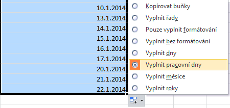 Posloupnosti Pomocí posloupnosti dat můžete rychle a jednoduše vyplnit jakoukoliv řadu údajů dny v týdnu, datumy, měsíce, nebo si vytvořit vlastní posloupnosti a jimi pak vyplnit vybranou oblast