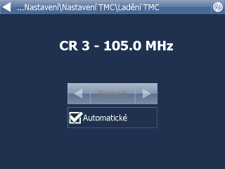 Nastavení TMC asistent - pokud máte nastaven protokol TMC přijímače, můžete si zvolit, jestli chcete automaticky přepočítávat trasu v případě dopravních