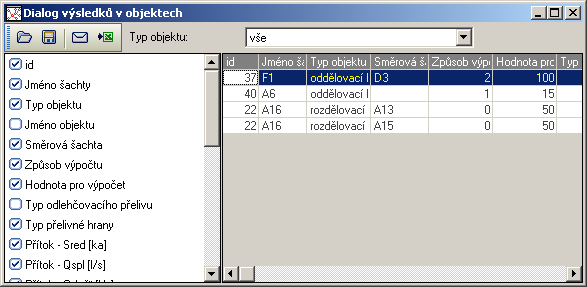 2.1.4.2.2 Zobrazení výsledků v objektech Položka menu Výpočet Zobrazit výsledky v objektech otevírá Dialog výsledků v objektech.(viz Obr. 50) Obr.