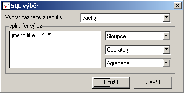 2.1.5.6 Výběr SQL Položka menu Nástroje Výběr SQL umožňuje výběr množiny dat, které jsou seskupeny dohromady na základě hodnot jedné nebo více proměnných.