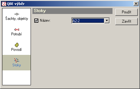 2.1.5.7.4 QBE výběr - Stoky Dialogové okno Stoky slouží pro výběr stoky podle její definice.