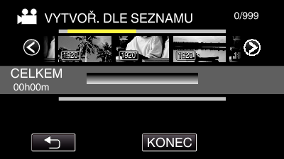 Kopírování Kopírování zvolených seznamů stop Uspořádejte a zkopírujte vytvořené seznamy stop v pořadí, v jakém chcete 1 Zvolte režim videa 2 Klepněte na VYBRAT A VYTVOŘIT 0 Zobrazí se počet disků