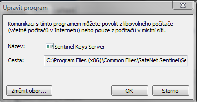 musí být zatržen box u Sentinel Keys Server.