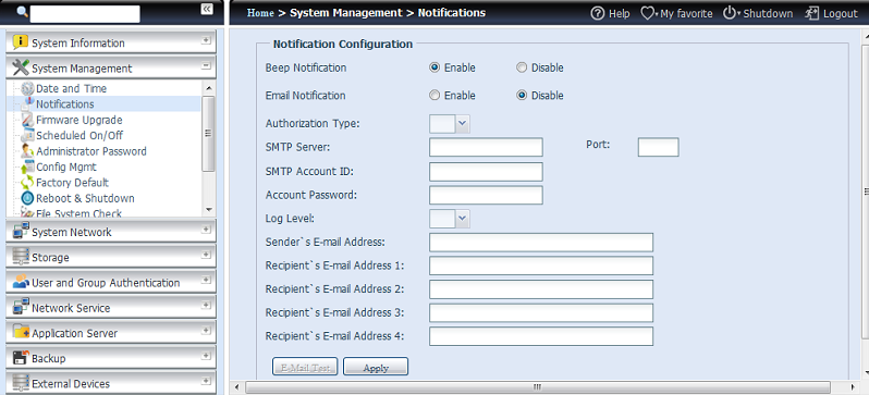 (Sluţba NTP) Sync with external NTP Server (Synchronizace s externím serverem NTP) Volbou Zakázat ukončíte synchronizaci se serverem NTP.