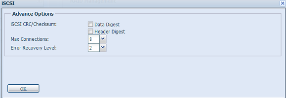 iscsi CRC/kontrolní součet Tuto funkci povolíte, musí se iniciátor připojovat s volbami Data digest a Header digest povolenými. Max. připojení Maximální počet připojení iscsi.