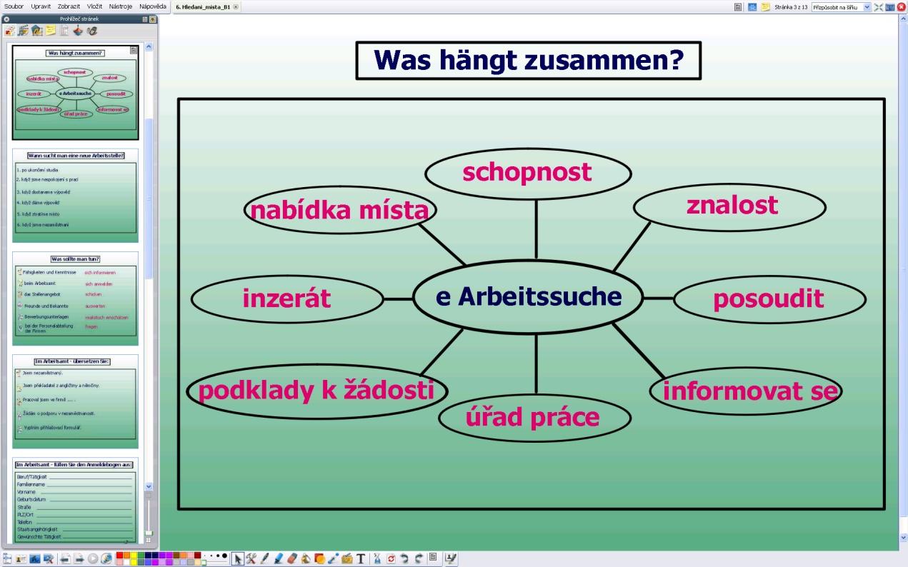 aktivací českých výrazů se objeví výrazy německé.