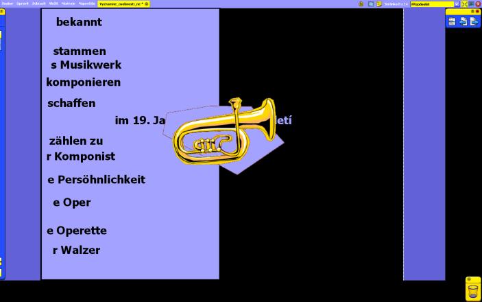 10 Studenti určí název díla a autora, kliknutím na notu se objeví nápověda Řešení předchozí obrazovky 11 11 12 11 12 Přesunutím přes obrázek trubky dojde k přeložení