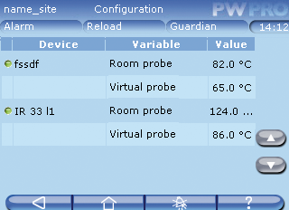 9. Instalace Při otevření tohoto menu se zobrazí seznam všech zařízení dostupných v instalaci včetně jejich stavu: grafické LED u názvů zařízení mají následující významy: zelená - vše funguje, jak má.